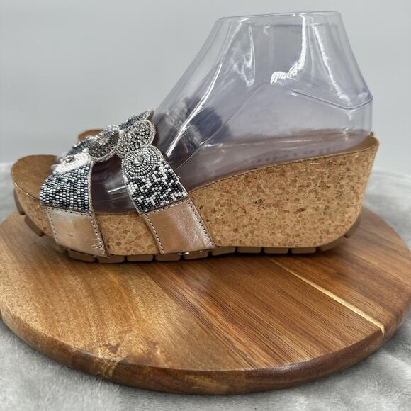 Mascha Shoes Womens Size 39 US 8.5‎ Silver Beaded Wedge Sandals Italy Platform - Picture 5 of 13